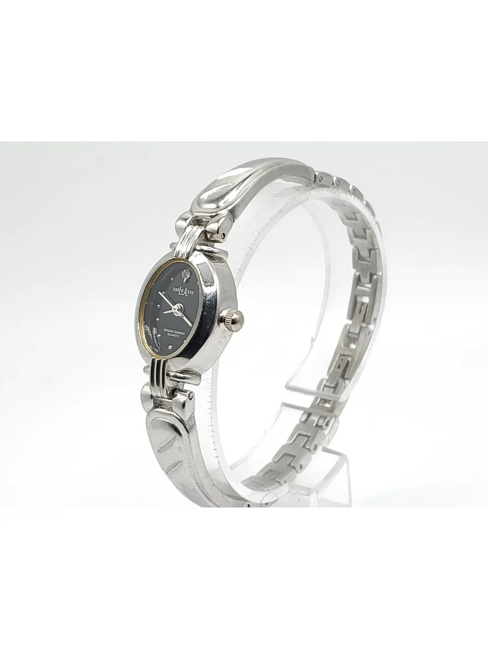LA Express Quartz Watch 16mm Womens New Battery Silver Tone Black Dial